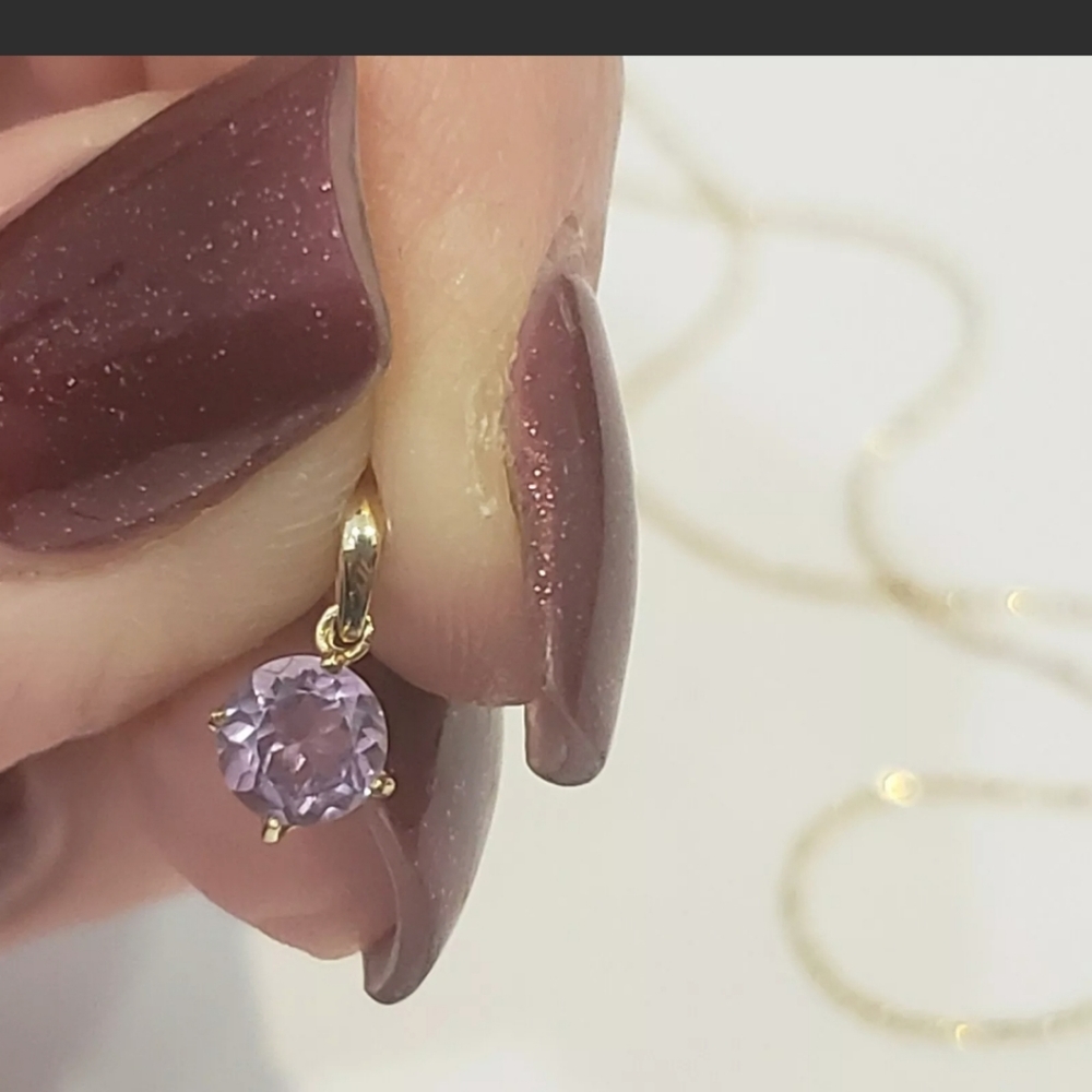 10kt gold round amethyst stone pendant w/ gold plated over ss 18 inch chain - Picture 13 of 13